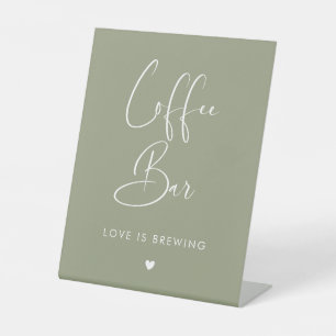 Elegant & Modern Sage Green  wedding Coffee Bar Pedestal Sign