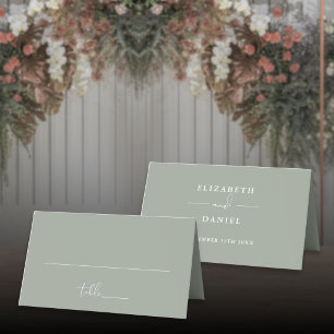 Elegant Modern Sage Green Wedding Folded Place Card