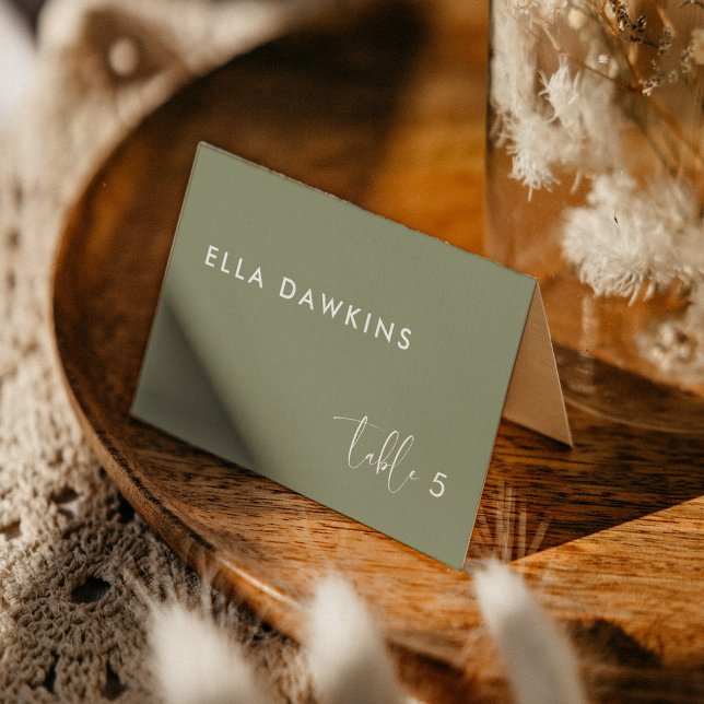Elegant modern sage green wedding guest place card (Folded sage green wedding place card)