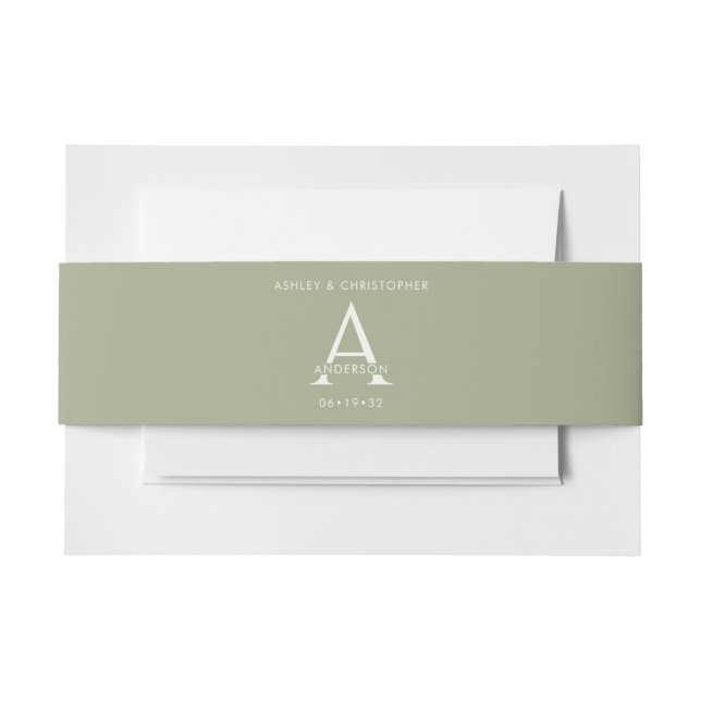 Elegant Modern Sage Green Wedding Invitation Belly Band (Front Example)