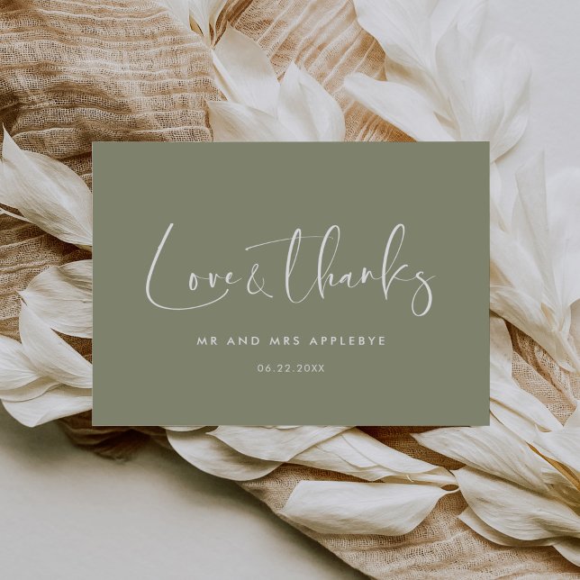 Elegant & modern sage green wedding Love & thanks Thank You Card (Creator Uploaded)