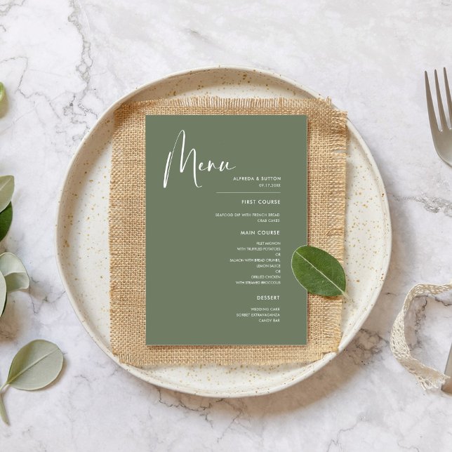 Elegant & modern sage green wedding menu (Creator Uploaded)
