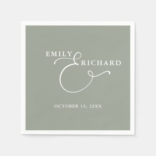 Elegant Modern Sage Green Wedding Napkin (Front)