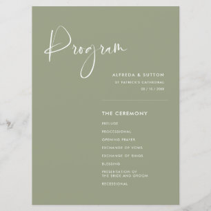 Elegant & modern Sage green wedding Programme