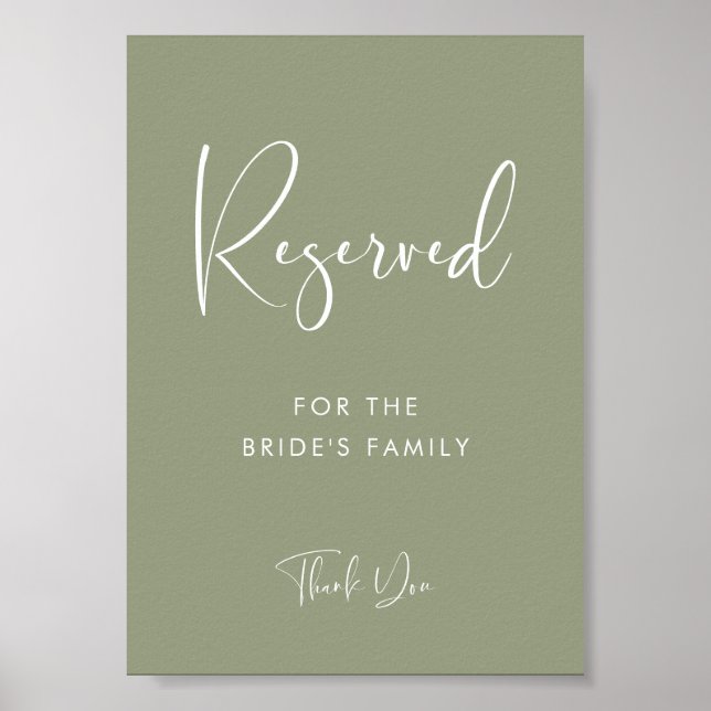 Elegant & Modern Sage Green wedding Reserved sign (Front)
