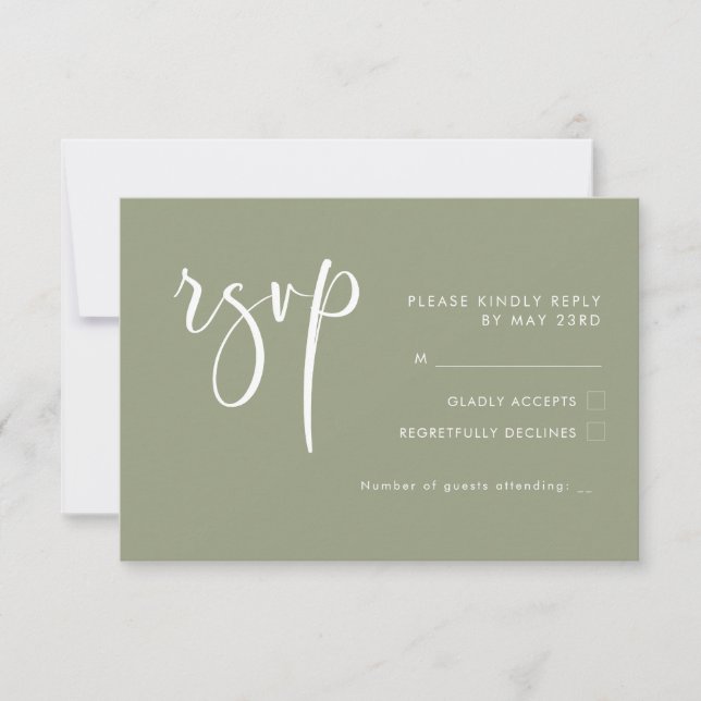 Elegant & modern Sage green wedding RSVP (Front)