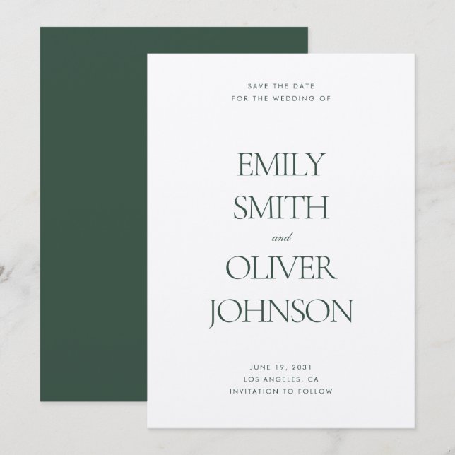 Elegant Modern Sage Green Wedding Save The Date (Front/Back)