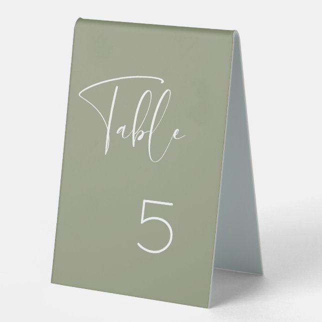 Elegant & modern sage green wedding table number (Front)