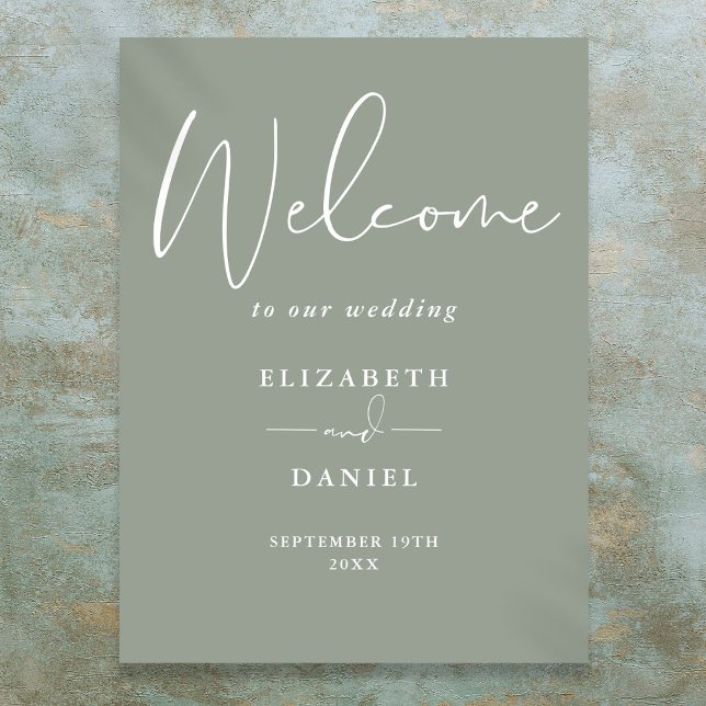 Elegant Modern Sage Green Wedding Welcome Sign (Elegant Modern Sage Green Wedding Welcome Sign)