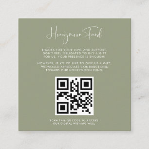 Elegant & modern Sage Honeymoon fund QR code Enclosure Card
