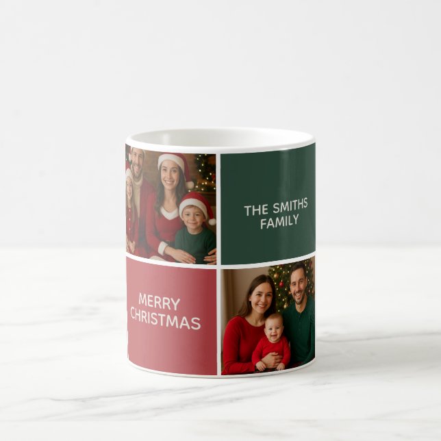 Elegant modern Sage RED collage merry Christmas Coffee Mug (Center)