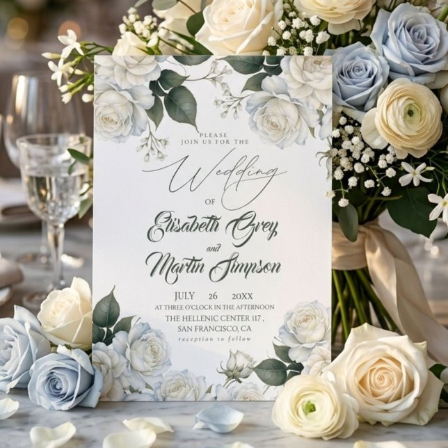 Elegant Modern Sage White Rose Florals Wedding Invitation (Creator Uploaded)