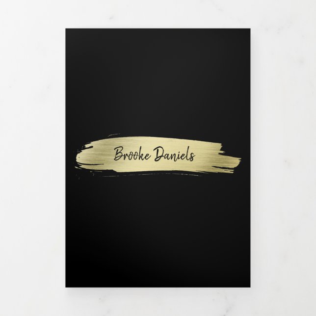 Elegant Modern Salon Black Gold Trifold Brochure (Cover)