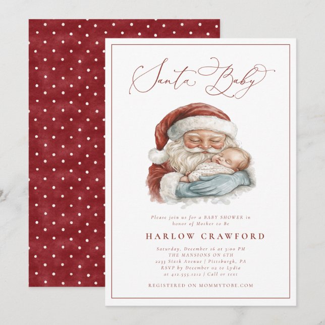 Elegant Modern Santa Baby Baby Shower Invitation (Front/Back)