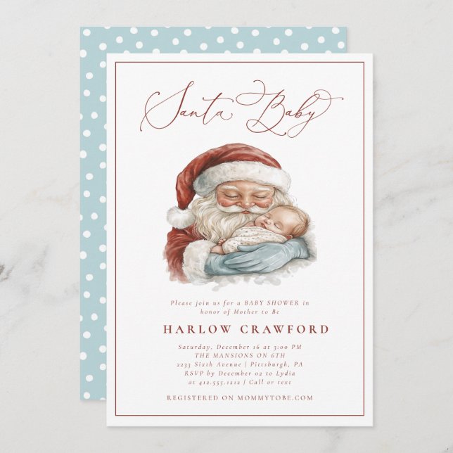 Elegant Modern Santa Baby Baby Shower Invitation (Front/Back)