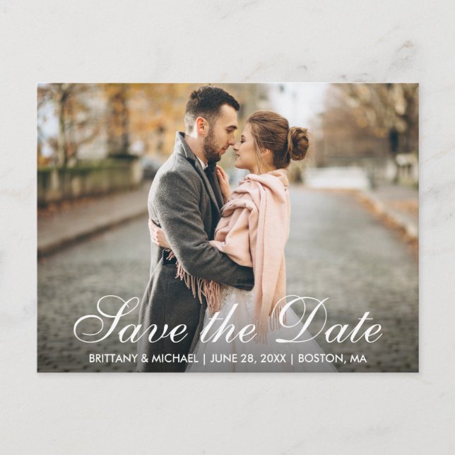 Elegant Modern Save The Date Engagement Photo WSB Postcard (Front)
