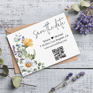 elegant modern save the date qr code wildflowers card