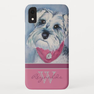Elegant Modern Schnauzer w Fuchsia Monogram Name iPhone XR Case