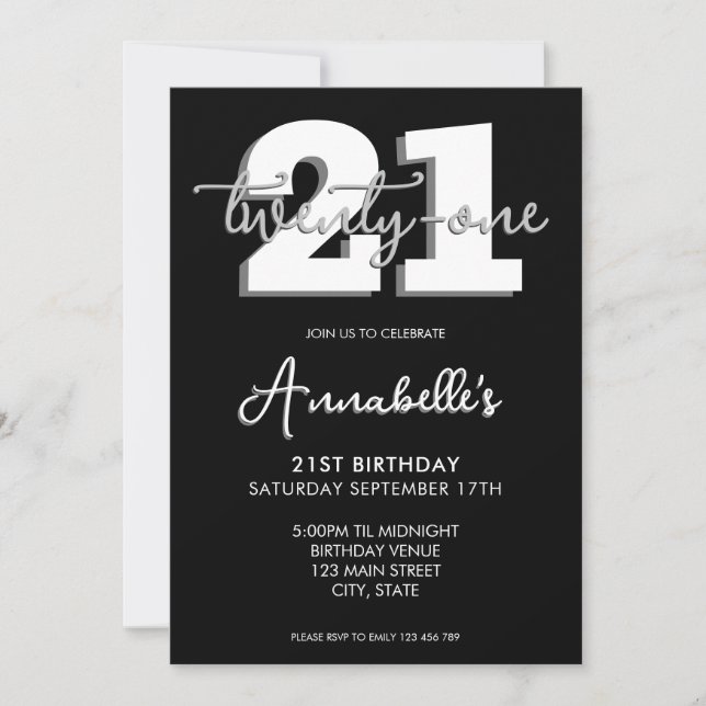 Elegant Modern Script 21st Birthday Invitation (Front)