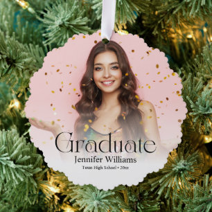 elegant modern script 2 photos Graduation Keepsake Tree Decoration Card
