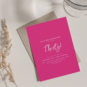 Elegant Modern Script 30th Birthday Party Hot Pink Invitation