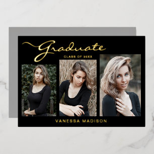 Elegant Modern Script   3 Photo Grad Announcement