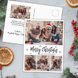 Elegant Modern Script 4 Photo Collage Christmas Postcard<br><div class="desc">Elegant, Black and White Snowflakes Modern 4 Photo Collage Merry Christmas Script Holiday Postcard. TThis festive, mimimalist, whimsical four (4) photo holiday card template features a pretty photo collage, some snowflake and says Merry Christmas! The „Merry Christmas” greeting text is written in a beautiful black hand lettered typography font type...</div>