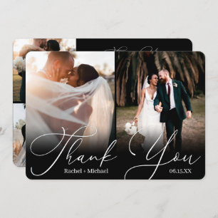 Elegant Modern Script 4 Photo Wedding Guest Thank You Card
