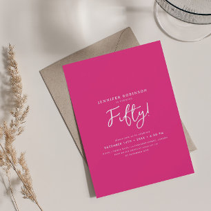 Elegant Modern Script 50th Birthday Hot Pink Invitation