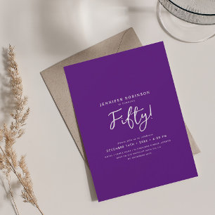 Elegant Modern Script 50th Birthday Purple Invitation