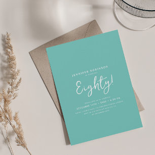 Elegant Modern Script 80th Birthday Party Teal  Invitation