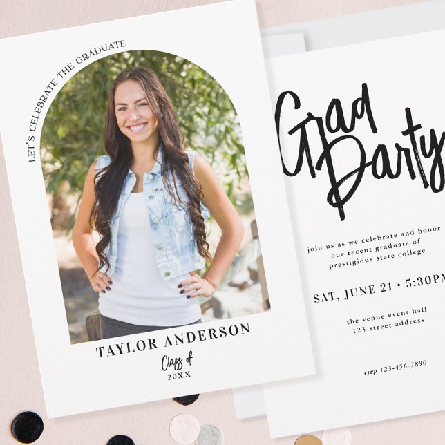 Elegant Modern Script Arch Photo Graduation Party Invitation (Creator Uploaded)