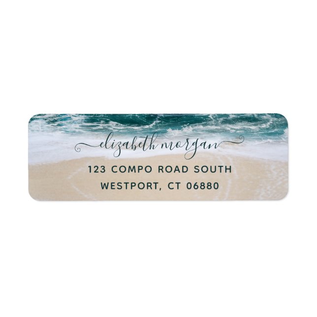 Elegant Modern Script Beach Ocean Return Address (Front)