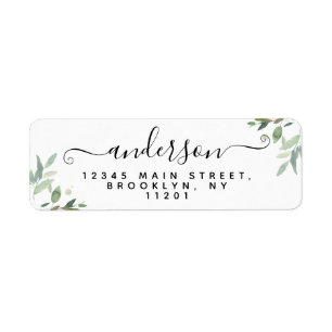 Elegant Modern Script Black Last Name Greenery