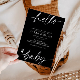 Elegant Modern Script Black White Baby Shower Invitation