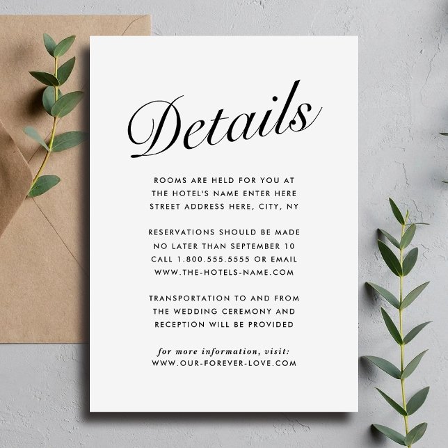 Elegant Modern Script Black White Guest Info. Card (Elegant Modern Script Black White Guest Info. Card)