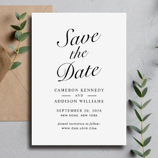Elegant Modern Script Black + White Save The Date  Holiday Card