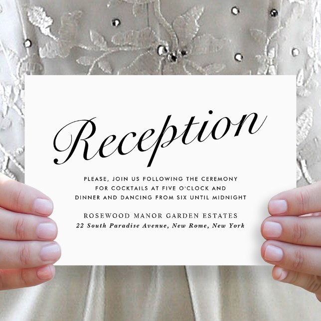 Elegant Modern Script BlackWhite Wedding Reception Holiday Card (Elegant Modern Script Black and White Wedding Reception Card)