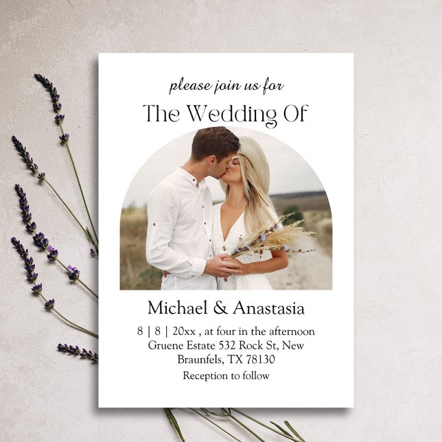 elegant modern script boho arch photo wedding   invitation (Creator Uploaded)