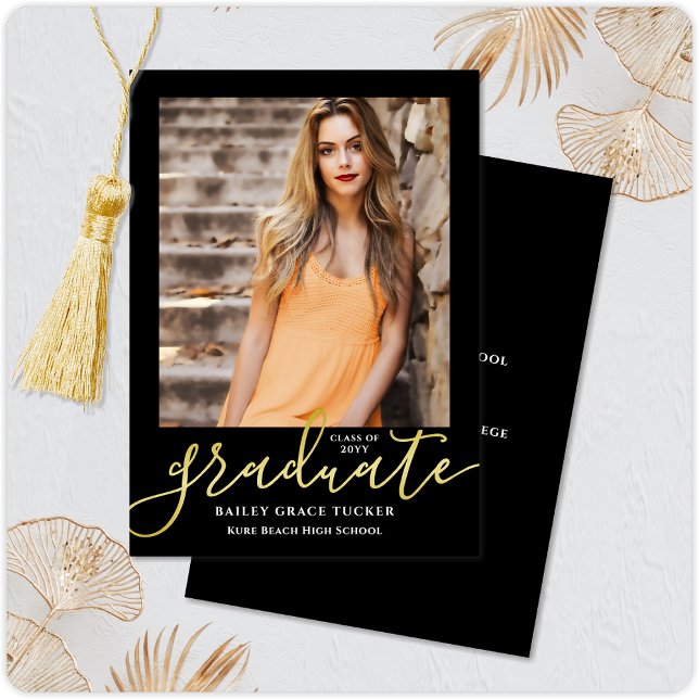 Elegant Modern Script Bold Black Photo Graduation Announcement (Creator Uploaded)