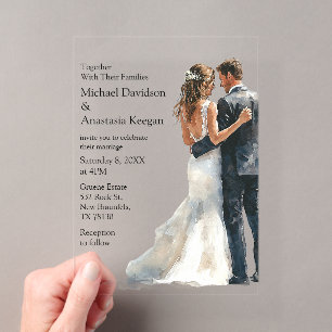 elegant modern script bride & groom wedding acrylic invitations