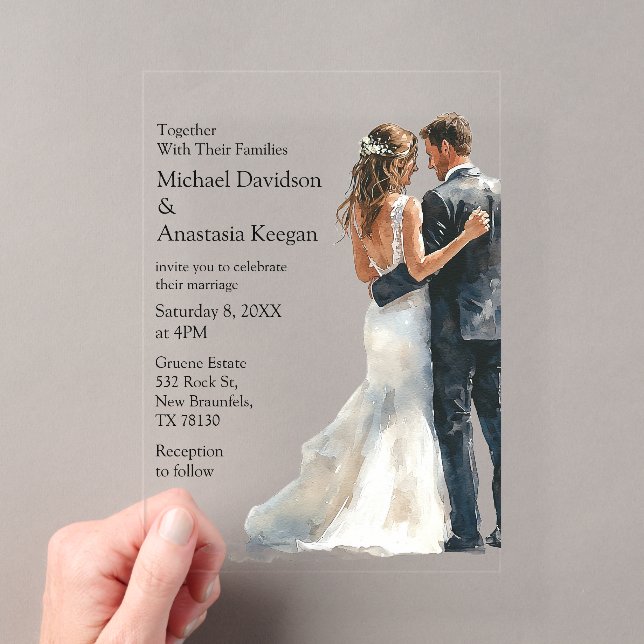 elegant modern script bride & groom wedding  acrylic invitations (Insitu (Handheld))