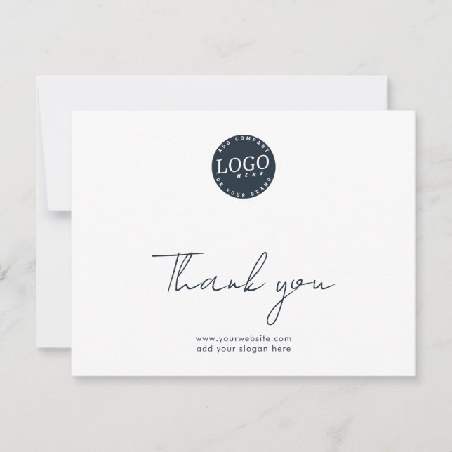 Elegant Modern Script Business Logo Thank You Card (Front)