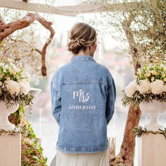 Elegant Modern Script Calligraphy Mrs Name Wedding Denim Jacket (Creator Uploaded)