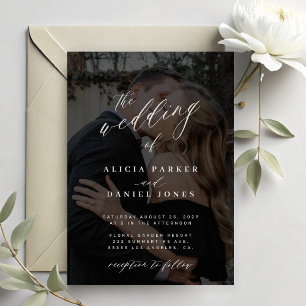 Elegant Modern Script Calligraphy Photo Wedding Invitation