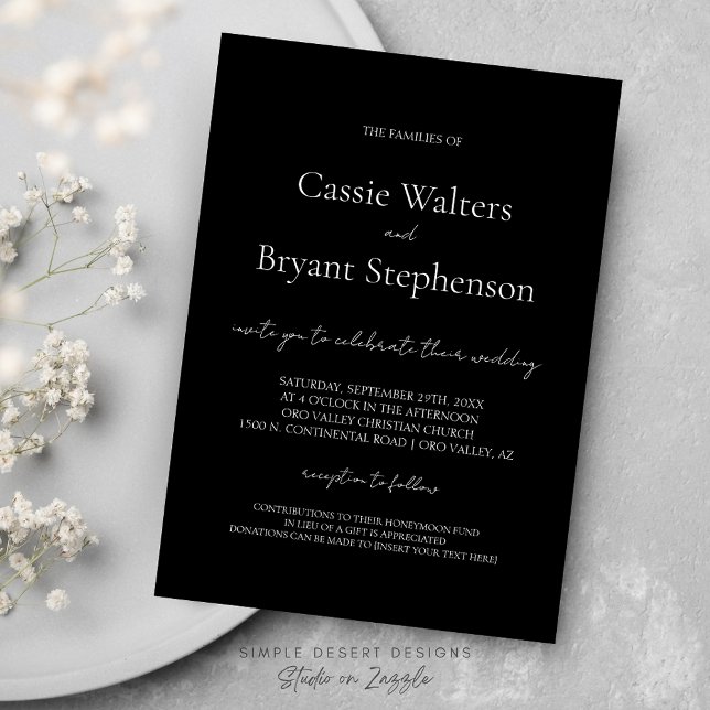 Elegant Modern Script Chic Black and White Wedding Invitation (Modern Minimalist Elegant Black and White Wedding Invitation with Simple Typography and Calligraphy)