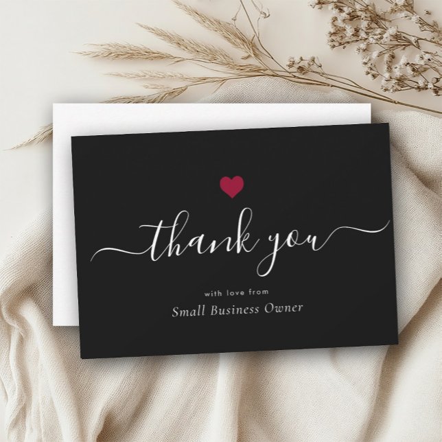 Elegant Modern Script Chic Red Heart Business Thank You Card (Creator Uploaded)