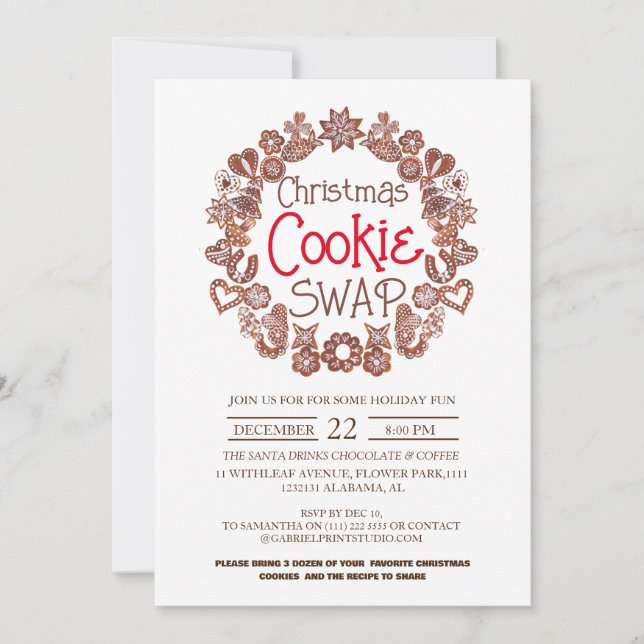 Elegant Modern Script Christmas Cookie Swap Party  Invitation (Front)
