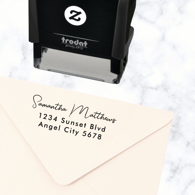 Elegant Modern Script Custom Name Address Self-inking Stamp (Creator Uploaded)