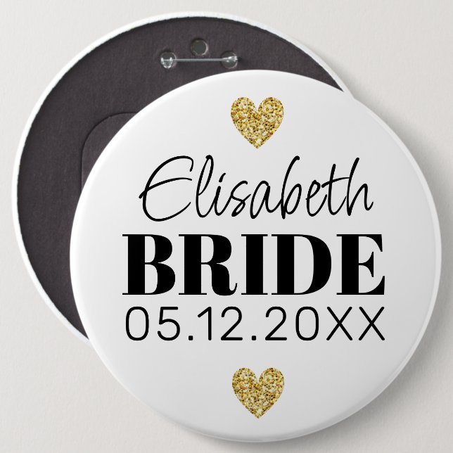   Elegant Modern Script Cute Glitter Hearts Custom 6 Cm Round Badge (Front & Back)